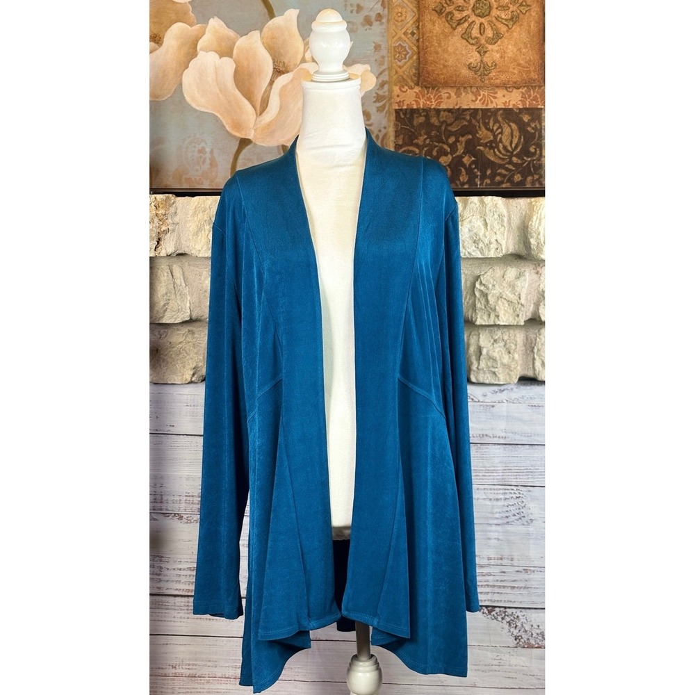 Travelers by Chicos Teal Blue Open Front Cardigan Long Sleeve Size XL (3)